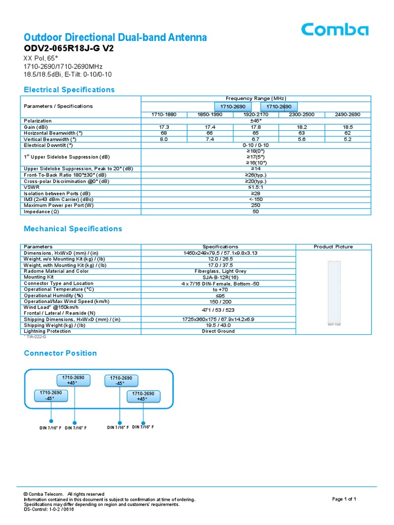 ODV2 065R18J G V2 M1 Specifications | PDF | Antenna (Radio) | Decibel
