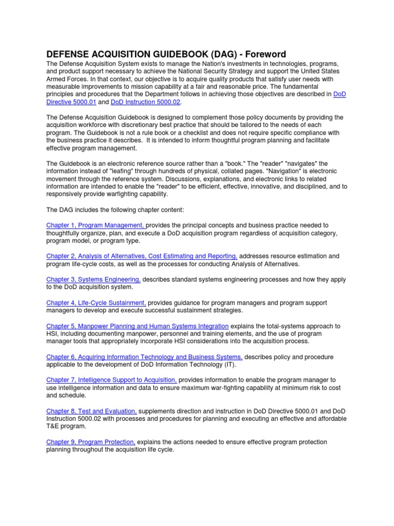 Defense Acquisition Guidebook (DAG), Foreword | PDF | Systems ...
