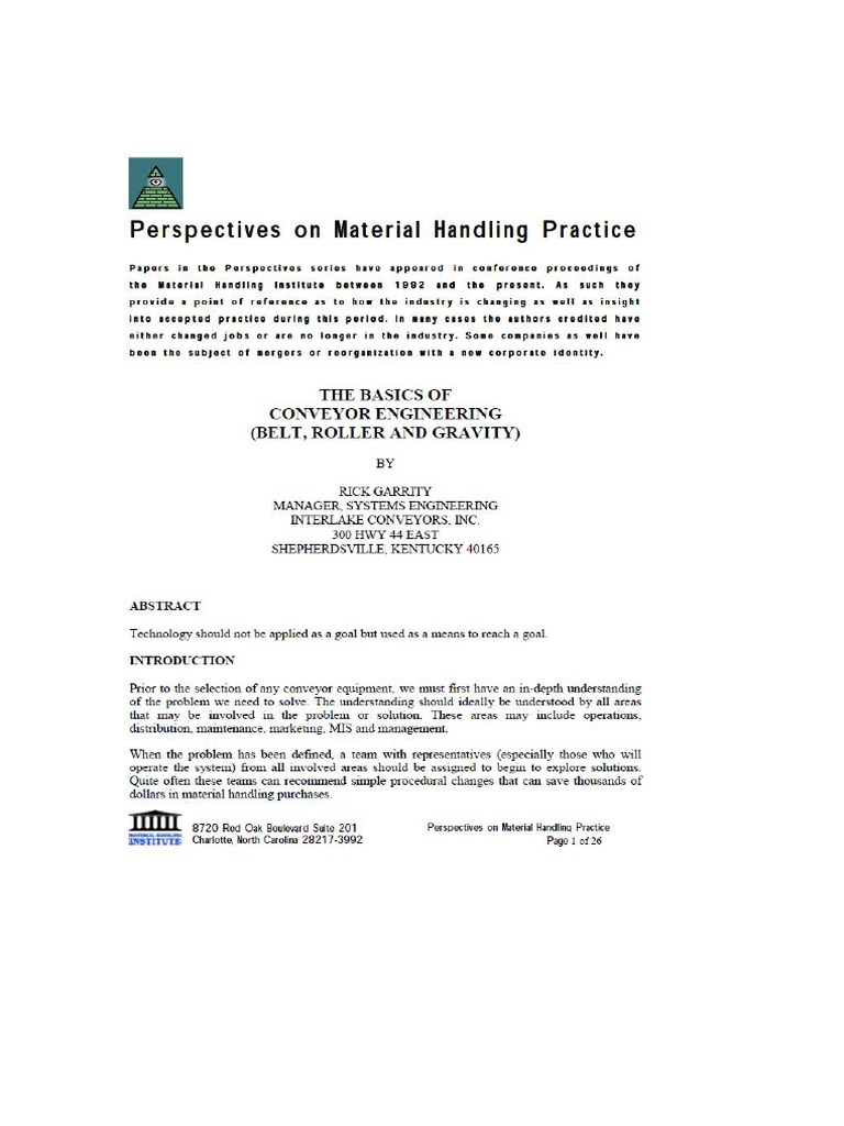 Basics Of Conveyor Engineering Printable Pdf