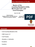 Basics of The Cost Accounting Standards (CAS), OMB Circular A-21, and Cost Principles