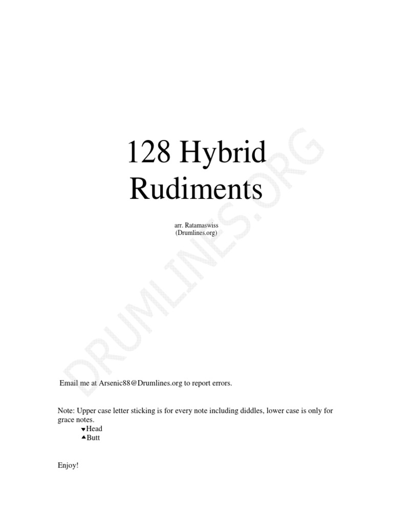 128 Hybrid Rudiments PDF | PDF | Drumming | Rhythm And Meter