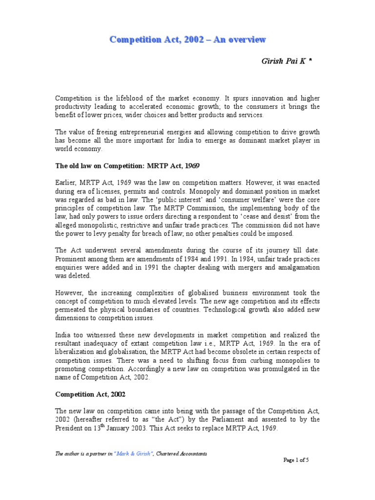 Selient Features of Compitition Act 2002 | PDF | Competition Law ...