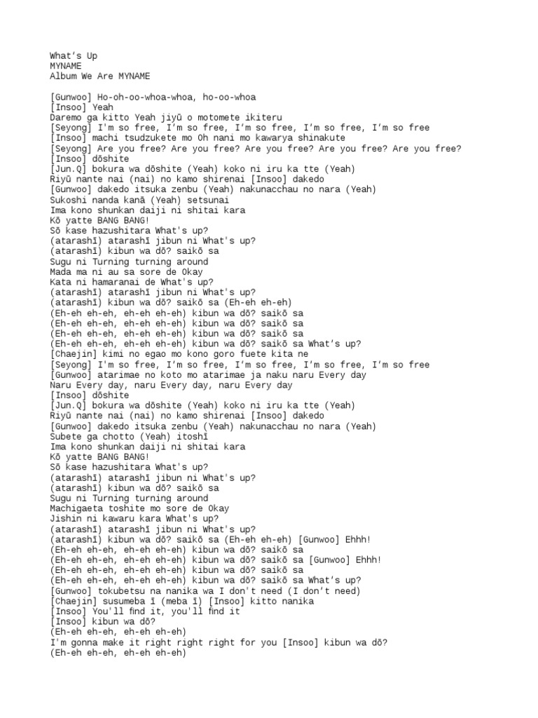 MyName What's Up (Lyrics) PDF