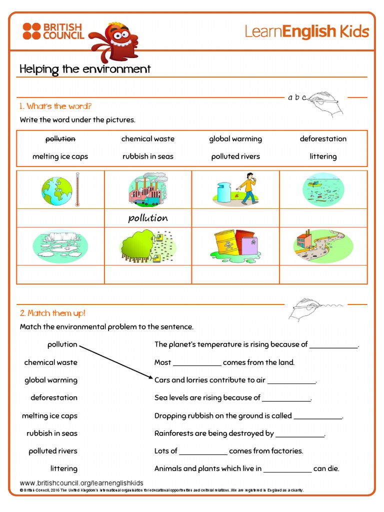Worksheets Helping the Environment Pollution Environmental Issues