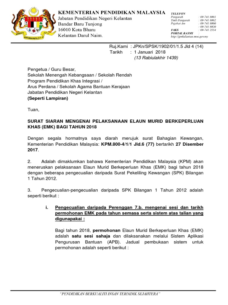Surat Permohonan Elaun Pendidikan Khas  Contoh surat 