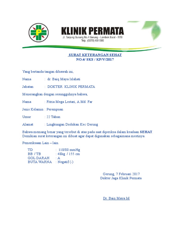 Surat Keterangan Sehat