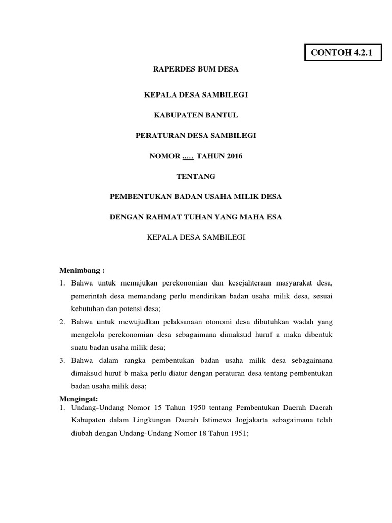 Pembentukan BUM Desa Sambilegi 2016 | PDF | Pengelolaan Keuangan & Uang