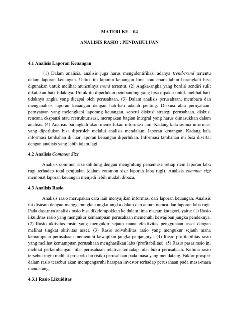 Analisis Rasio MATERI KE 4 | PDF | Pengelolaan Keuangan & Uang