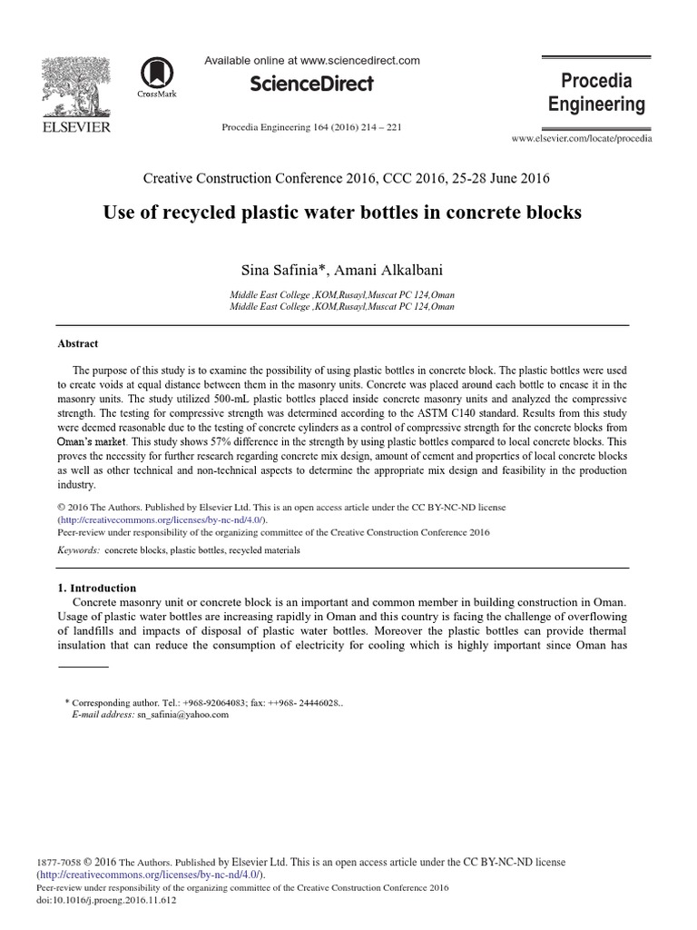 Use of Recycled Plastic Water Bottles in Concrete Blocks PDF | PDF ...