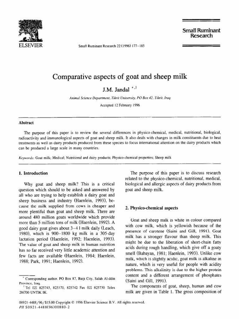 Comparative Aspects of Goat and Sheep Milk: J.M. Jandal | PDF | Goat | Milk