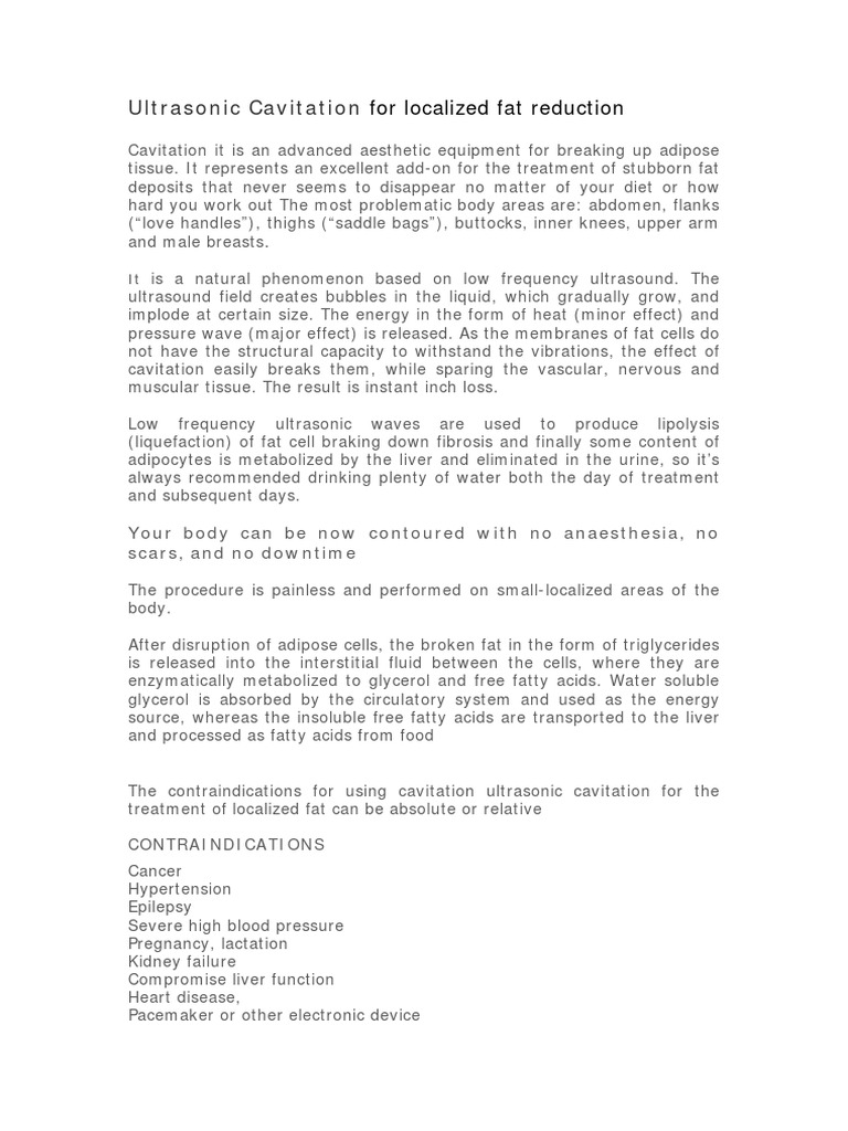 An InDepth Review of Ultrasonic Cavitation for Localized Fat Reduction