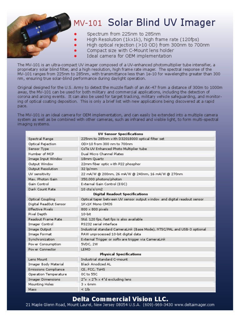 MV101 Solar Blind UV Datasheet Ultraviolet Optical Filter