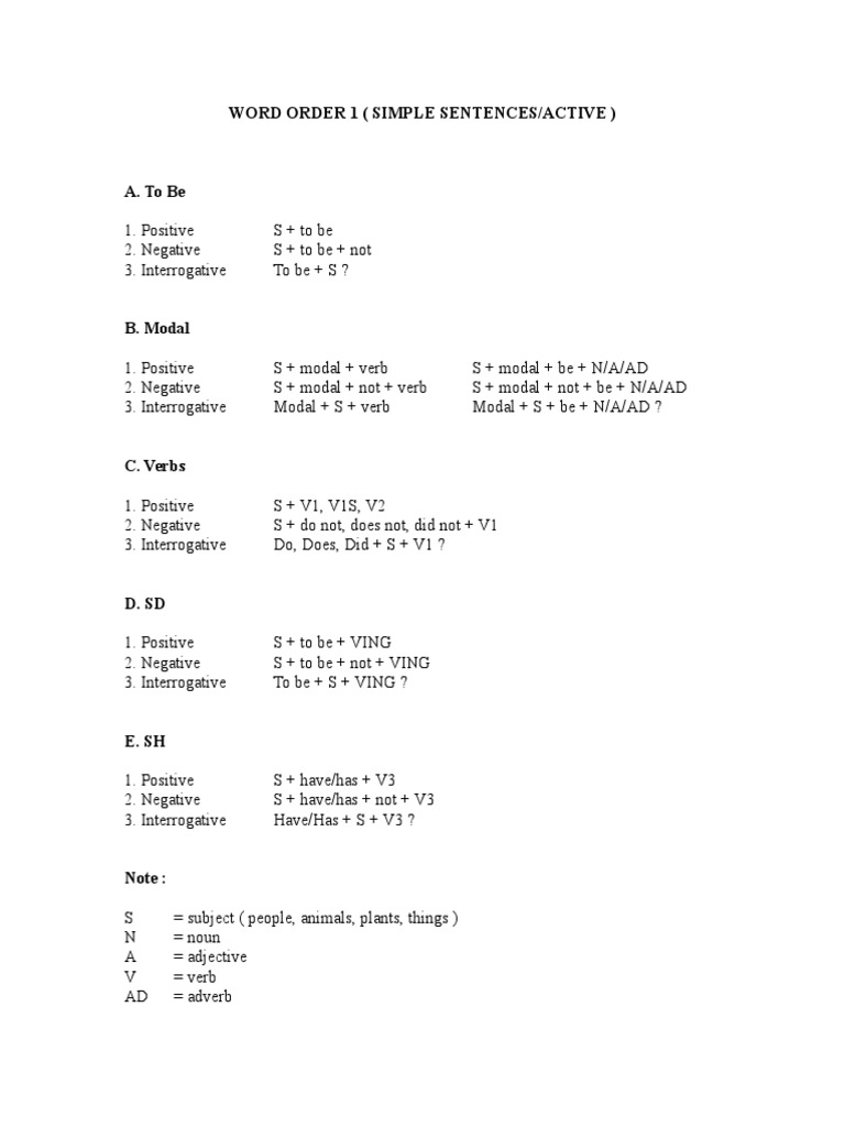 Word Order 1 (Simple Sentences/Active) | PDF | Language Arts & Discipline