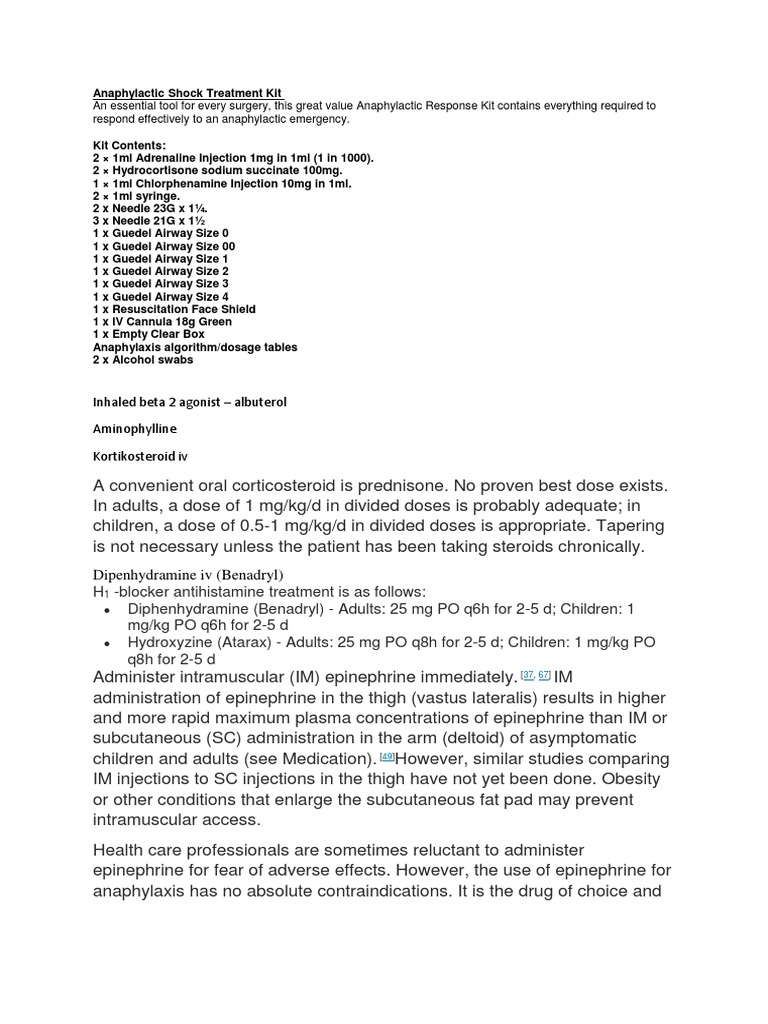 Anaphylactic Shock Treatment Kit PDF Ischemia Intravenous Therapy