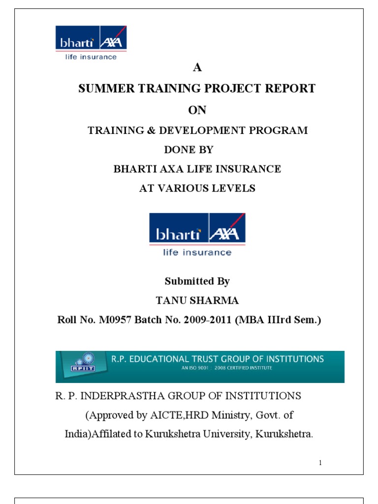 Training and Development in BHARTI AXA Life Insurance | PDF | Insurance ...