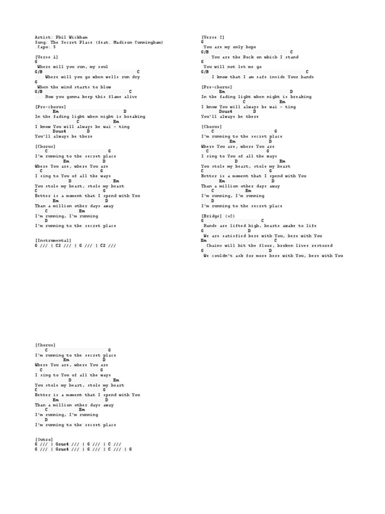 The Secret Place | Download Free PDF | Song Structure | Singles (Music)