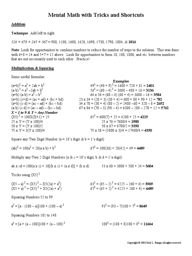 Mental Math With Tricks and Shortcuts: Addition Technique: Add Left To ...