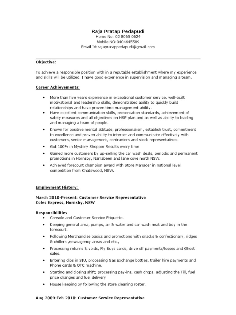 duties with experience job letter Customer  Express (2) Service  Resume Coles