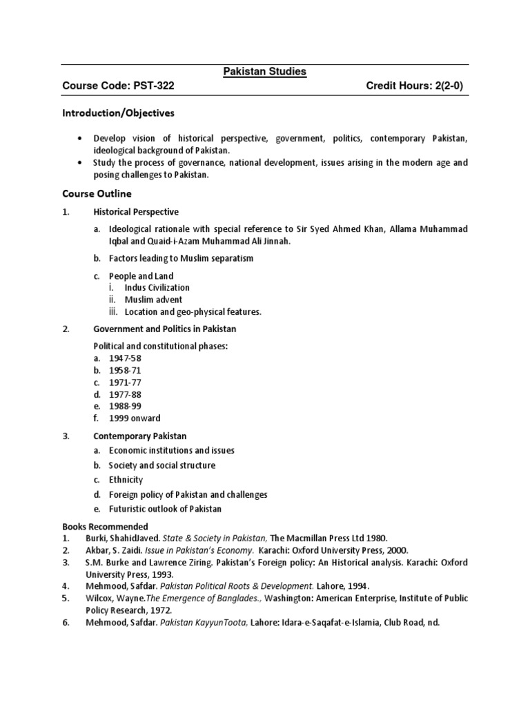 Pakistan Studies Course Overview | PDF | Muhammad Ali Jinnah | Pakistan