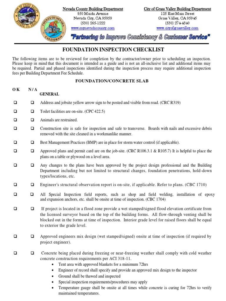 Foundation Inspection Checklist | Concrete | Foundation (Engineering)