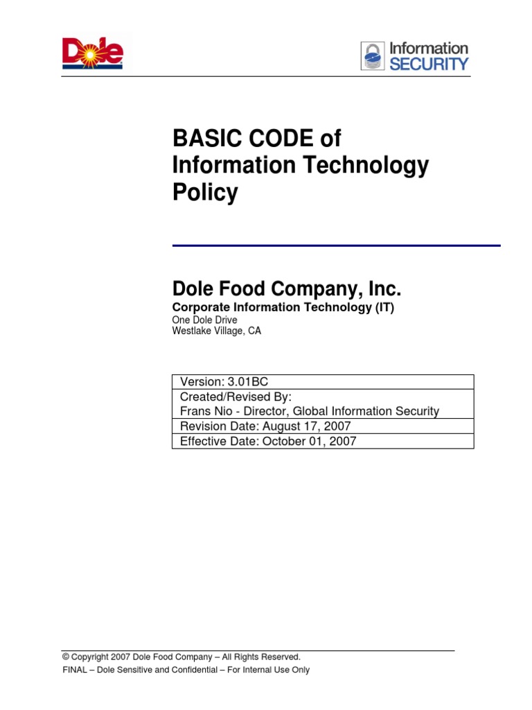 Information Technology Policy | PDF | Information Security | Password