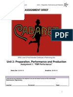 Assignment Brief: Unit 2: Preparation, Performance and Production