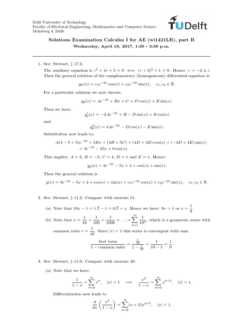Calculus I Exam Solutions Overview | PDF | Mathematical Analysis ...