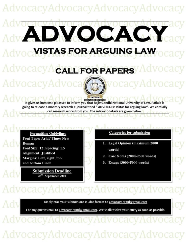 Call for Papers: Legal Advocacy Journal | PDF