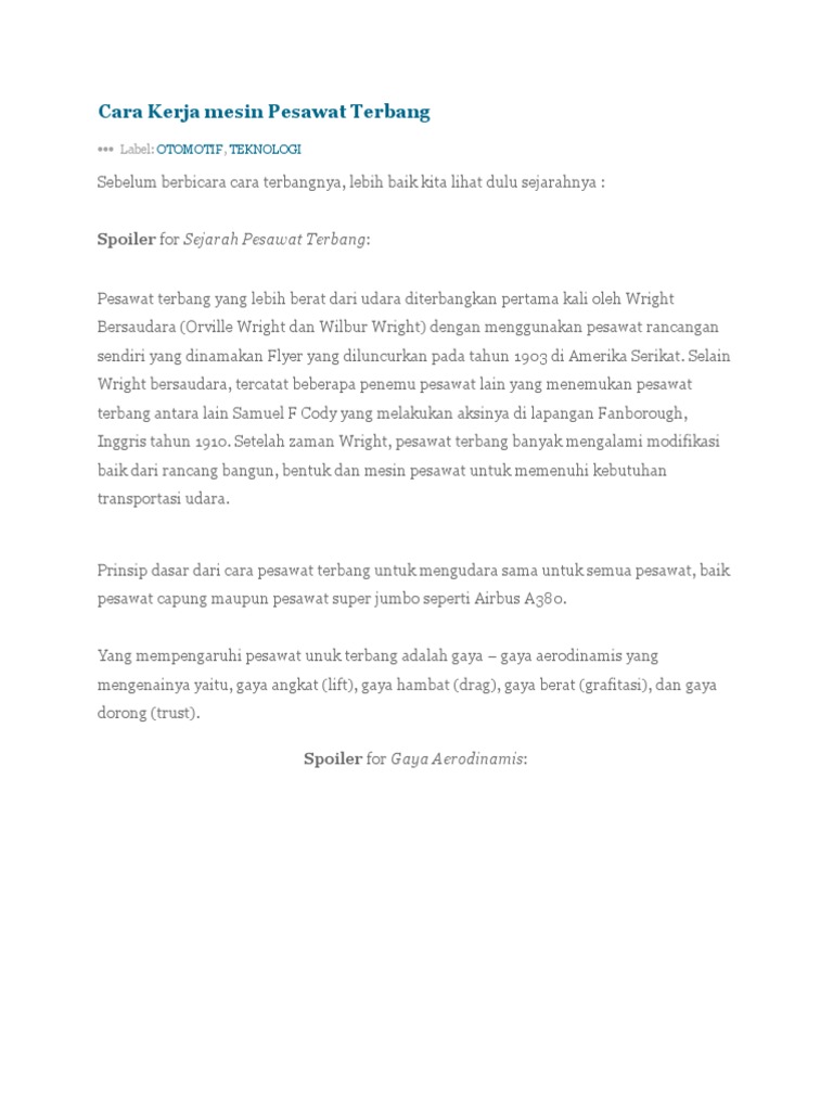 Image Result For Cara Kerja Pesawat Terbang Blog Serba Ada