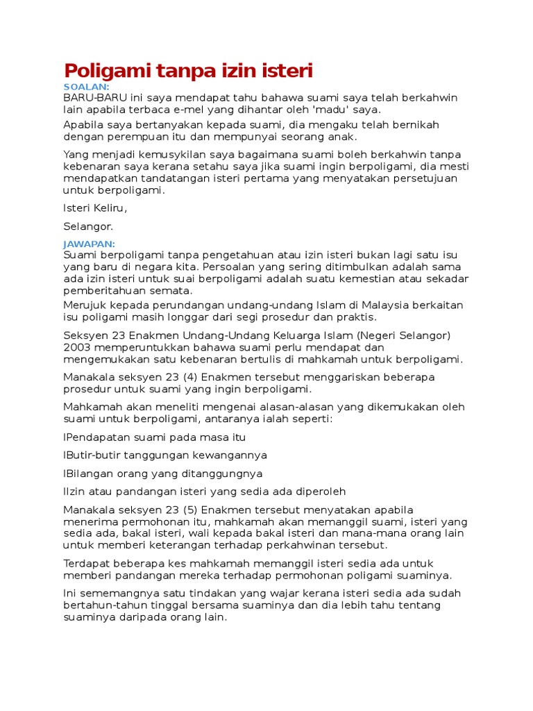 Poligami Tanpa Izin Isteri Pdf