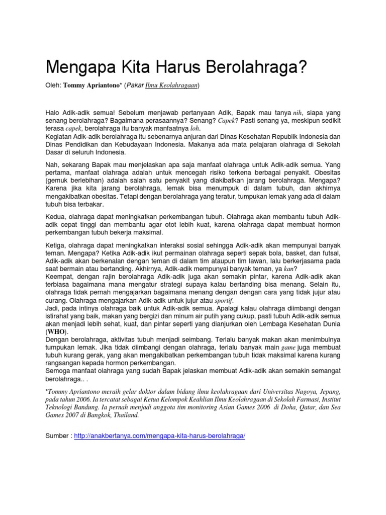 Mengapa Kita Harus Berolahraga | PDF