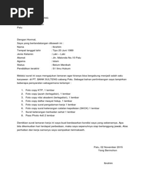Lamaran Kerja Bank Sulteng Pdf