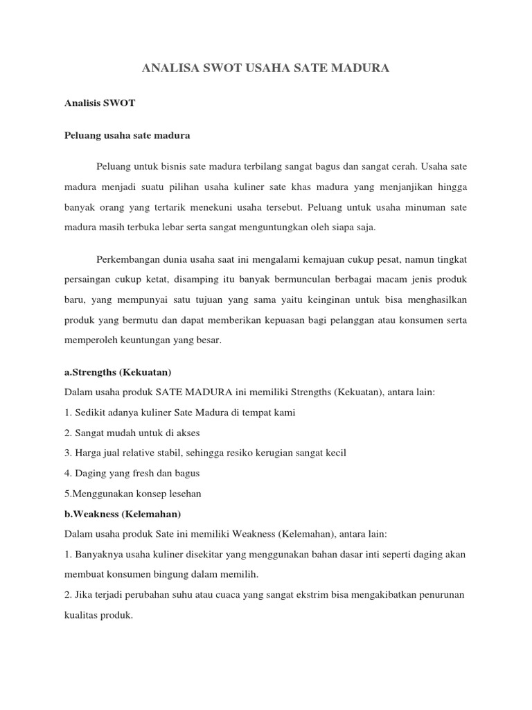 Analisa Swot Usaha Sate Madura