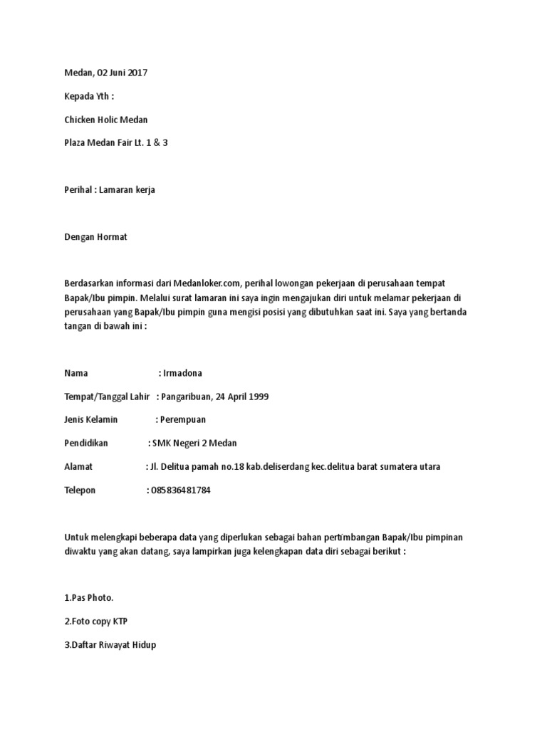 Download 91+ Contoh Surat Lamaran Kerja Medan Terbaru Gratis