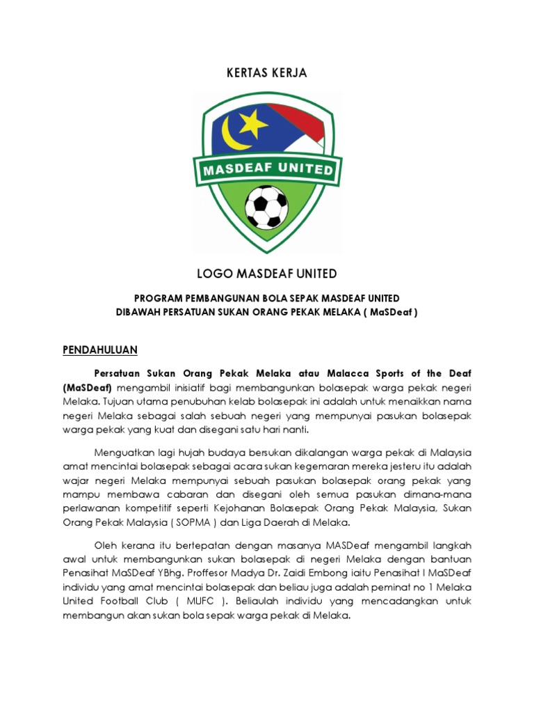 Kertas Kerja Pgrm Pembangunan Bolasepak Masdeaf United Pdf