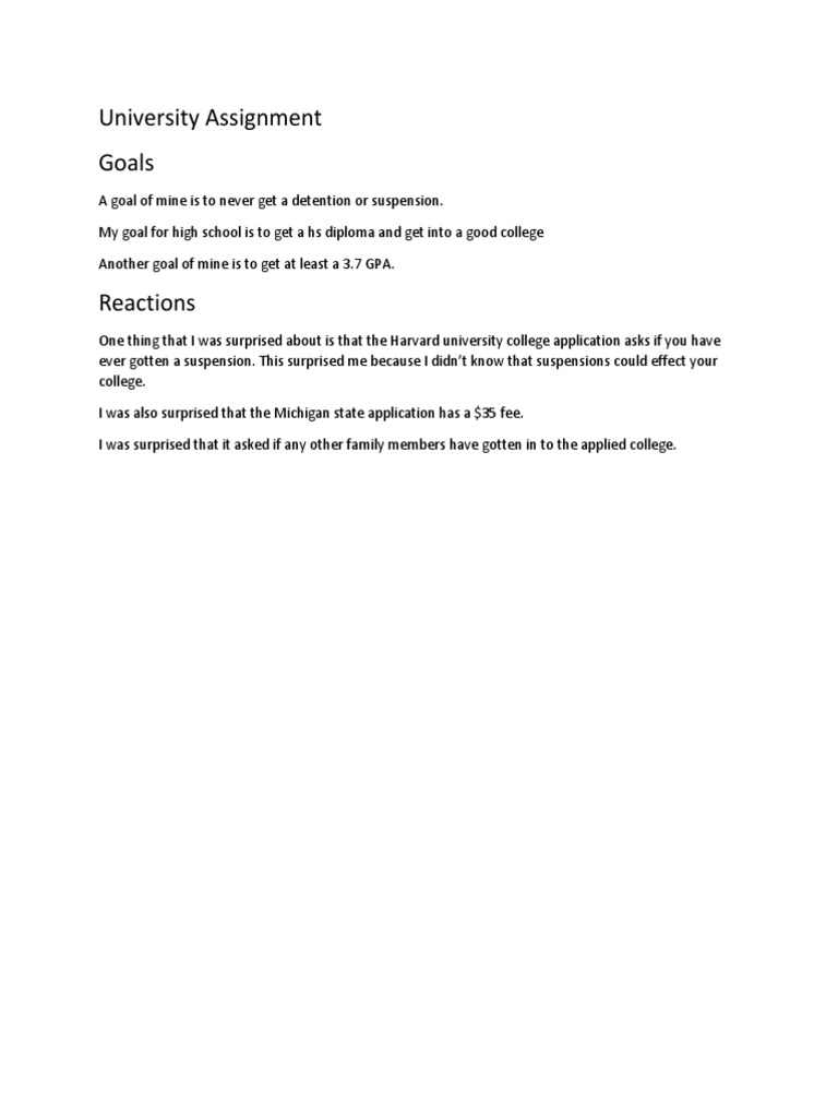 University Assignment Goals and Reactions | PDF | Wellness | Lifestyle