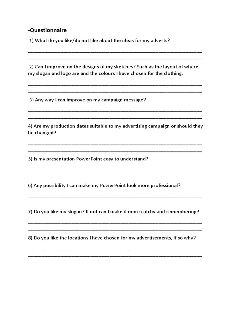 Advertising Campaign Feedback Questionnaire | PDF