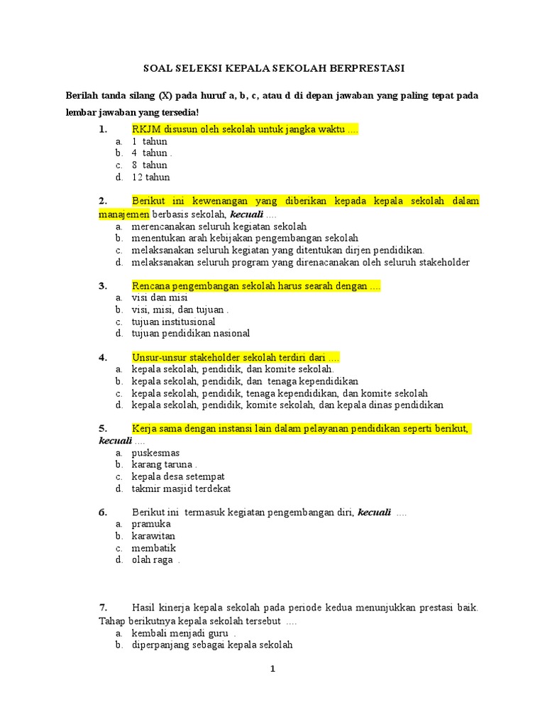 Contoh Soal Tes Wawancara Calon Kepala Sekolah Sd