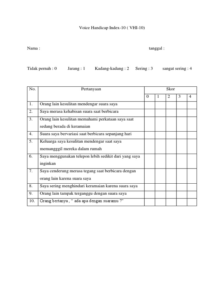 Voice handicap index 10 pdf
