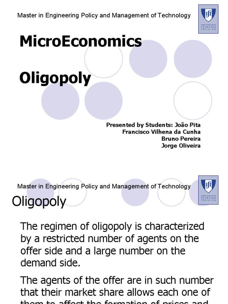 Microeconomics Oligopoly Master in Engineering Policy and Management