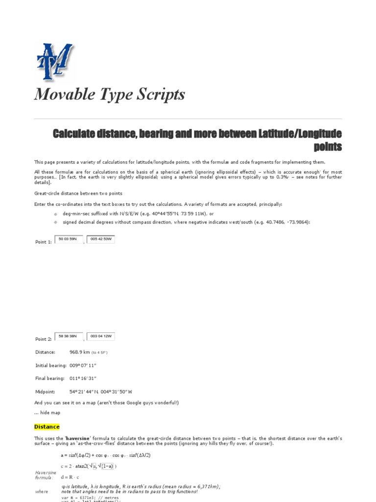 Calculate Distance and Bearing Between Latitude Longitude Points PDF