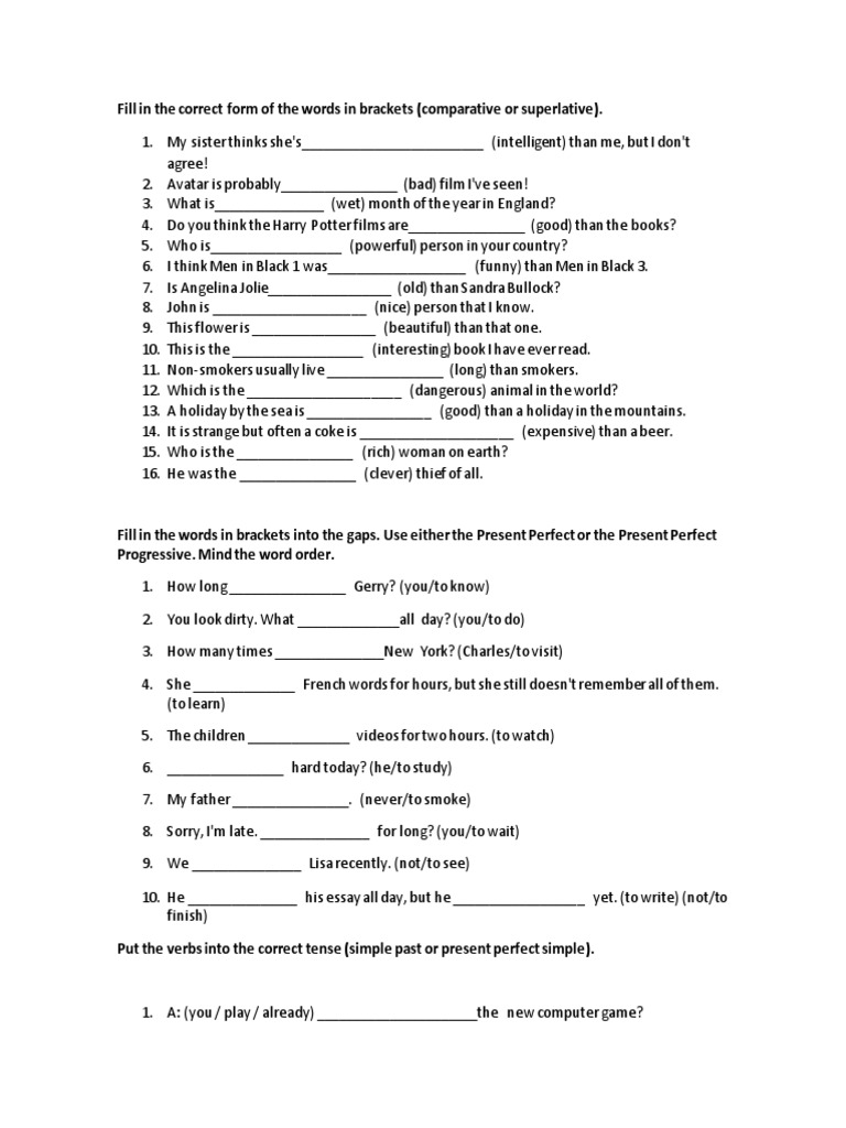 Intermediate English Exercises | PDF | Grammatical Tense | Grammar