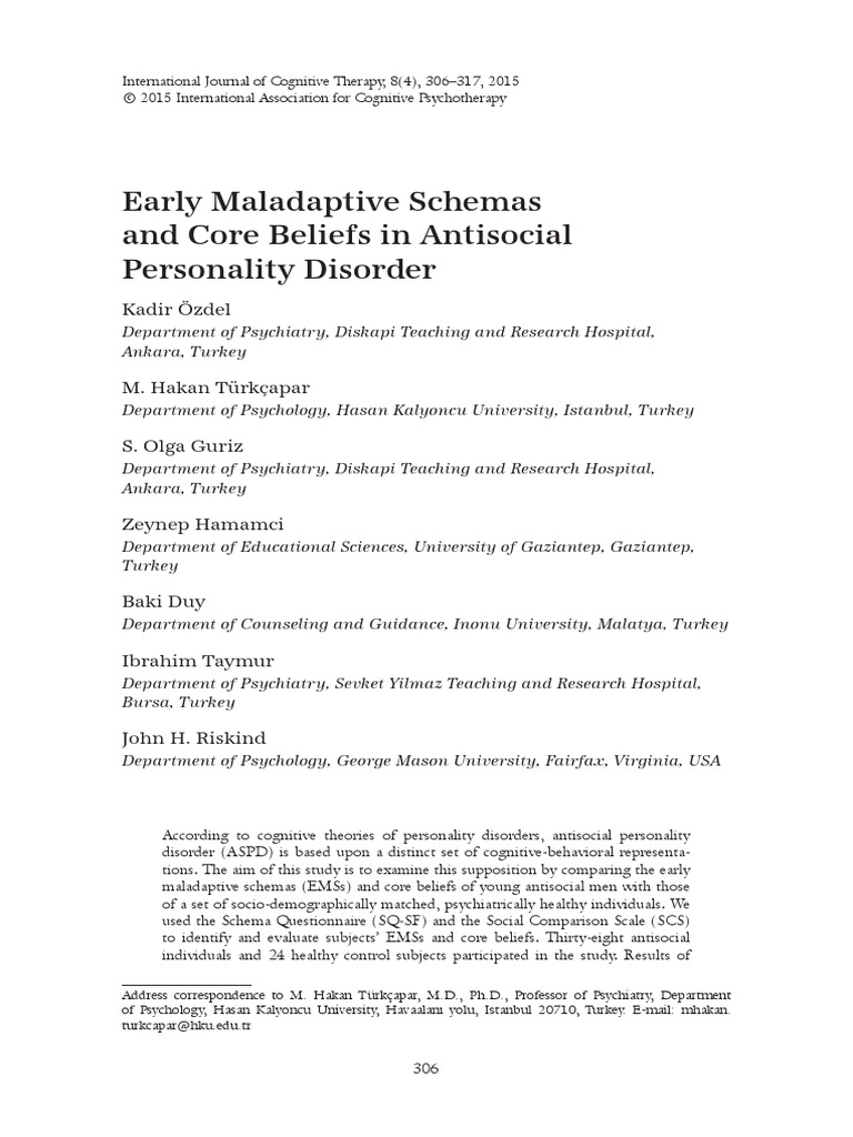 Early Maladaptive Schemas | PDF | Antisocial Personality Disorder ...