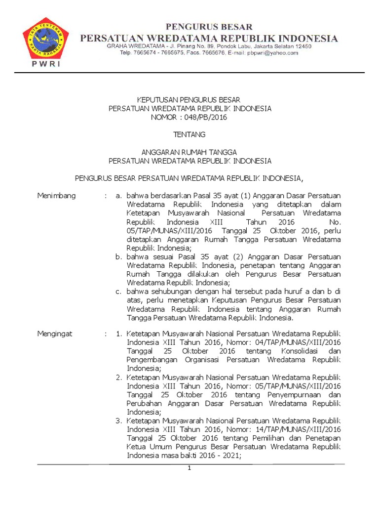 Anggaran Rumah Tangga PWRI