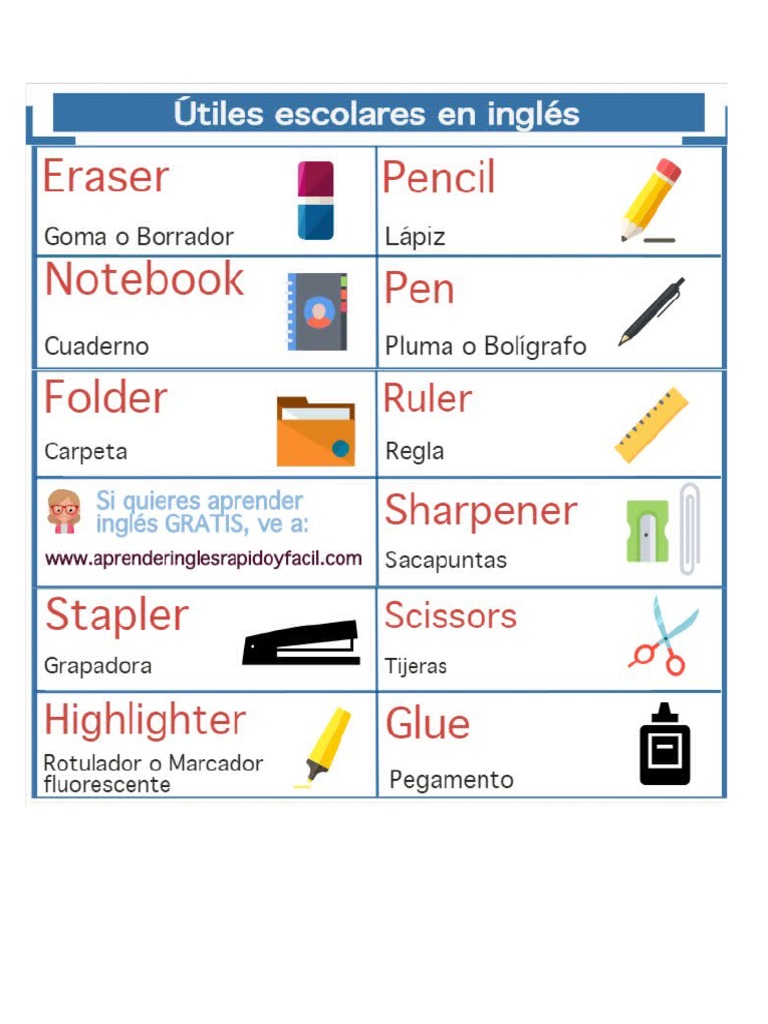 Utiles Escolares en Ingles | PDF