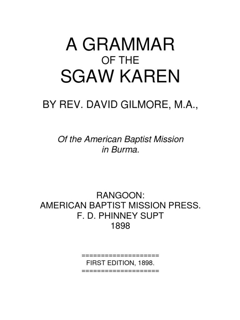 A GRAMMAR OF THE SGAW KAREN | Part Of Speech | Grammatical Gender
