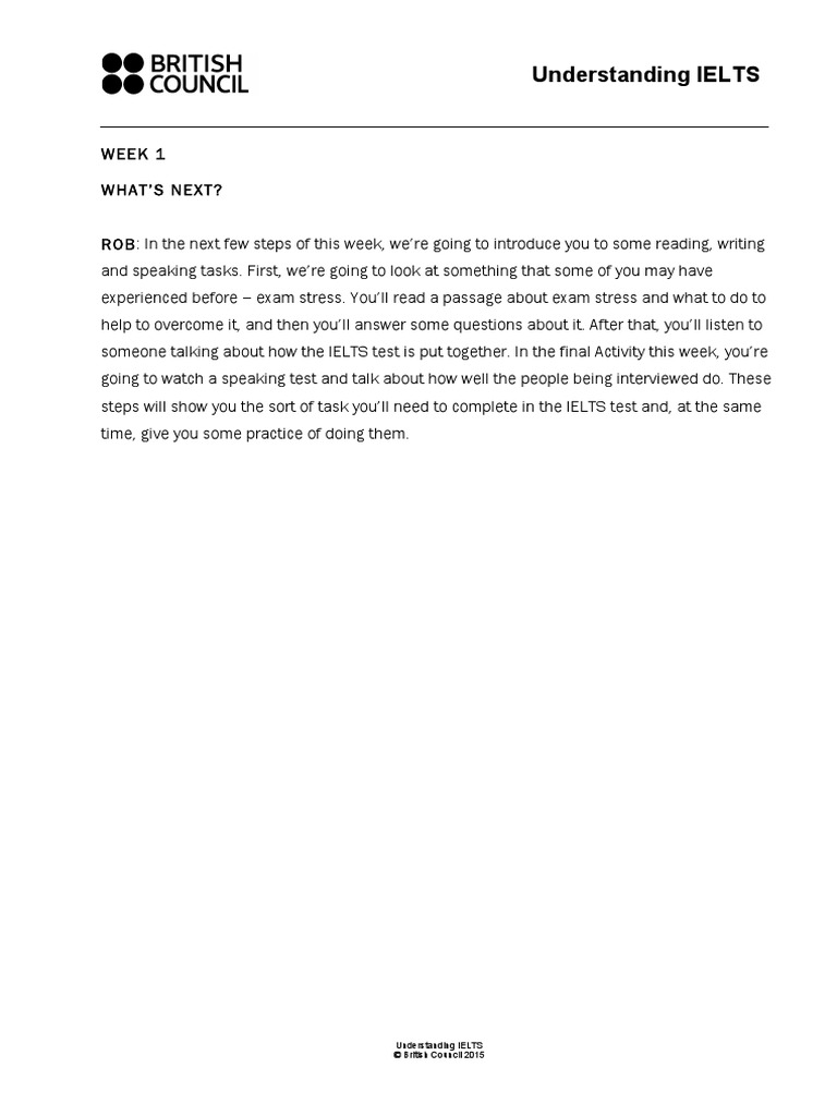 UNDERSTANDING IELTS Week 1 What S Next Transcript PDF | PDF | Career ...
