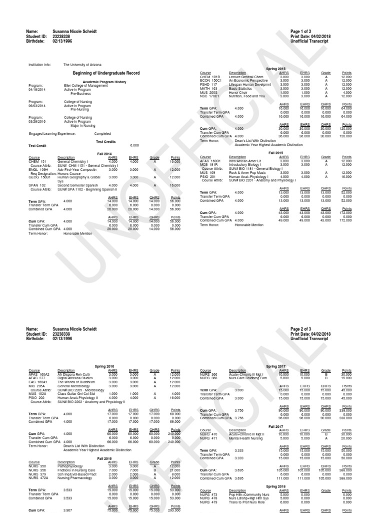 Susanna Scheidt Unofficial Transcript | PDF