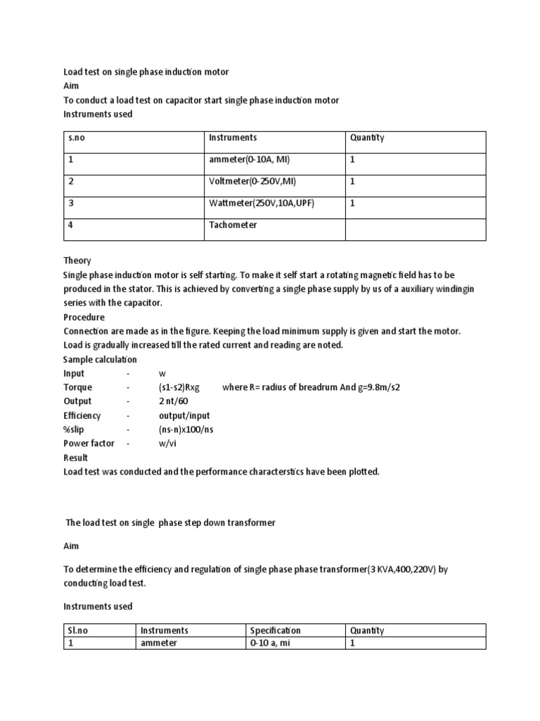 Load Testing Single Phase Induction Motor | PDF | Electric Motor ...