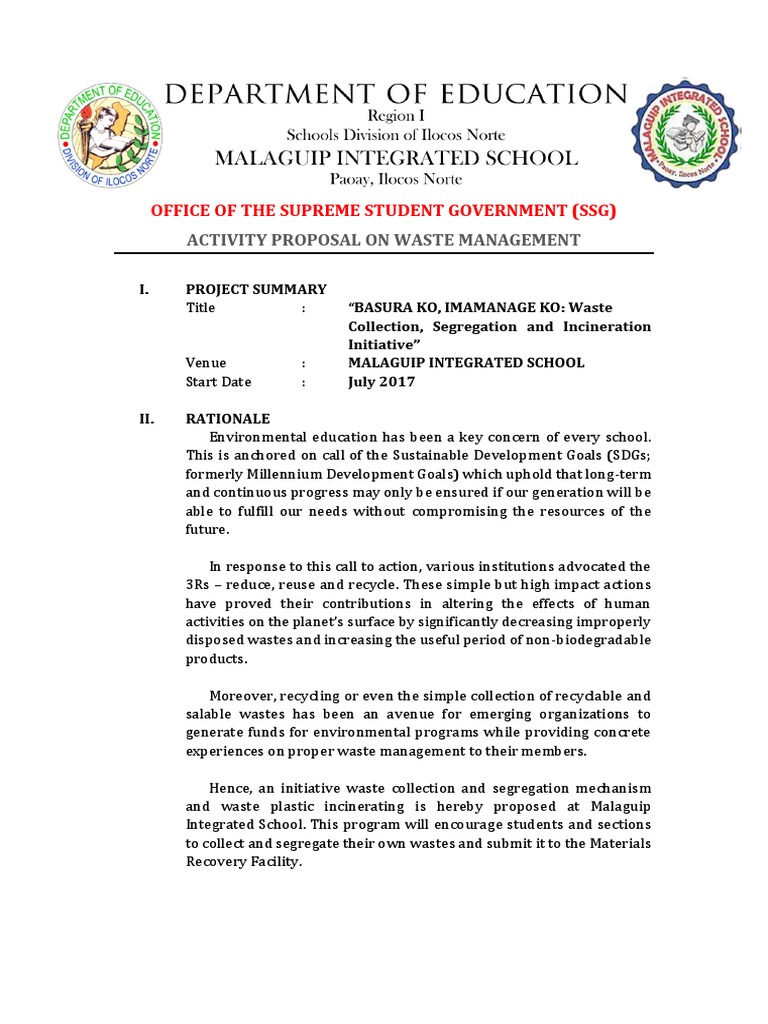 Waste Management Proposal Waste Management Waste